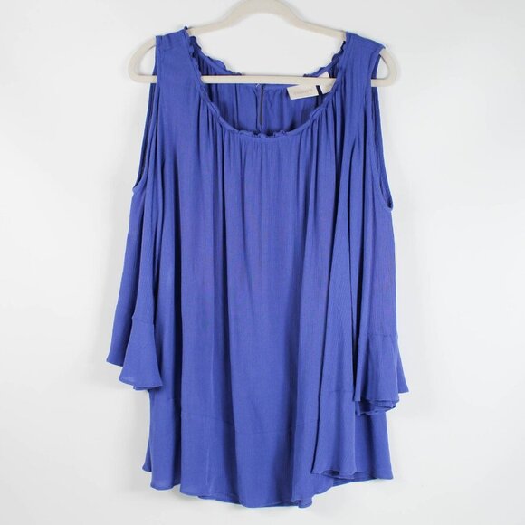 Chico's Top Women's Purple Cold Shoulder Bell Sleeve Top - NWT - Size 3 or XL/16 - Picture 1 of 9
